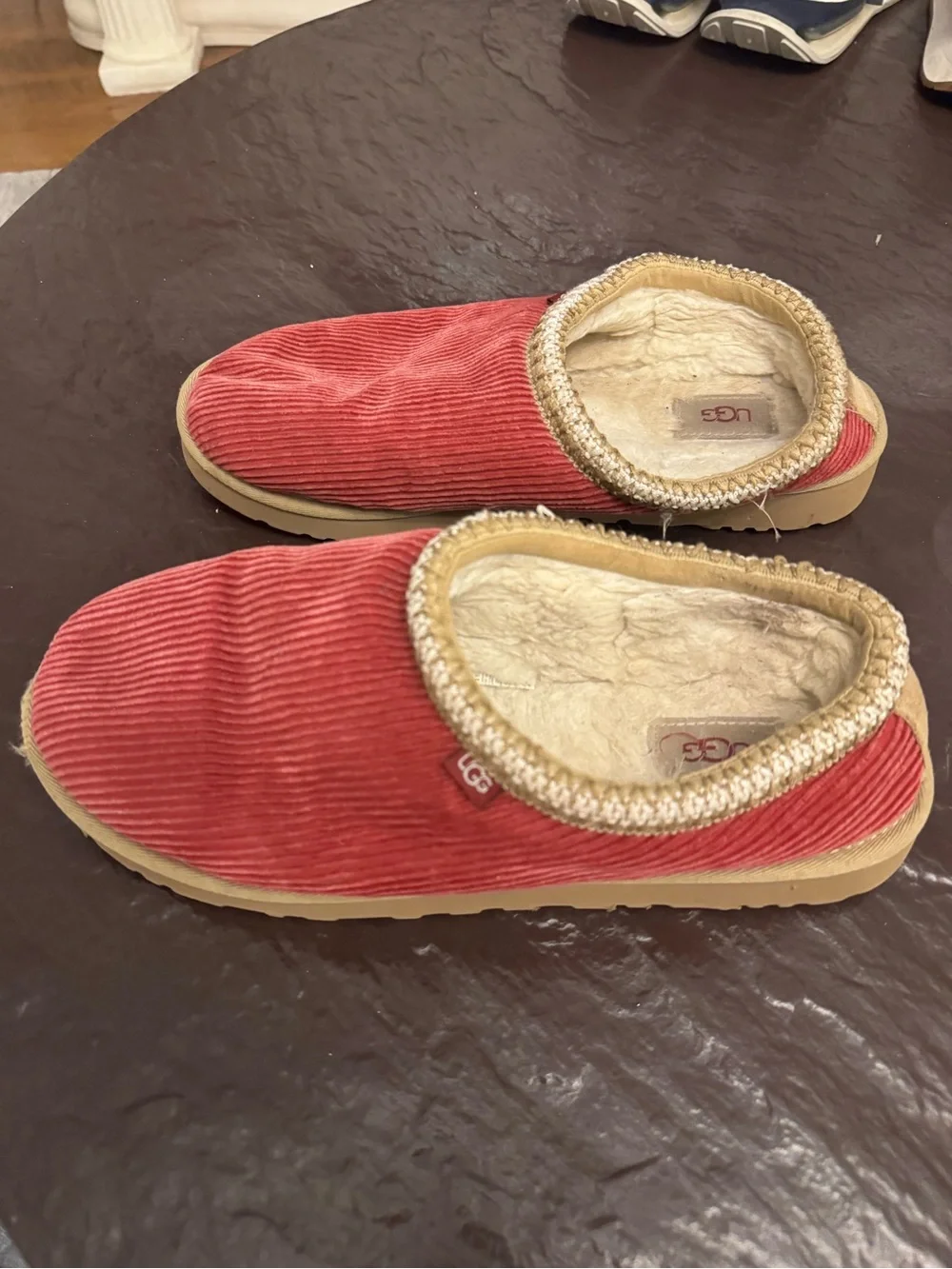 UGG Red Corduroy Slip-On Shearling Mules